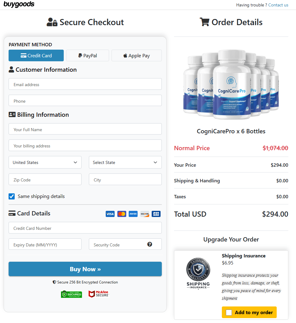 Cognaro Mind order page